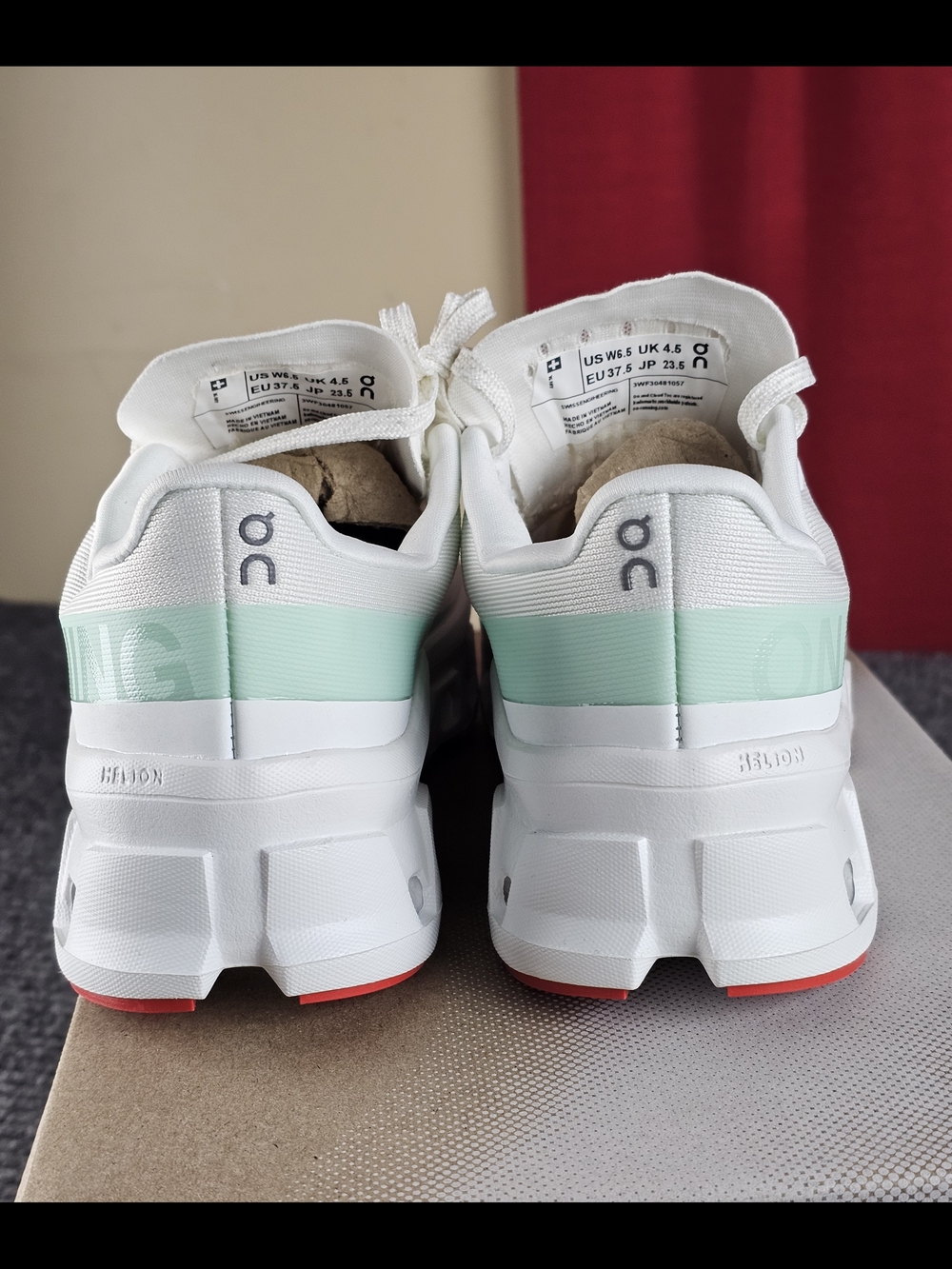 On Running Women's White Mint Athletic Shoes with Coral Accents - Picture 3 of 10